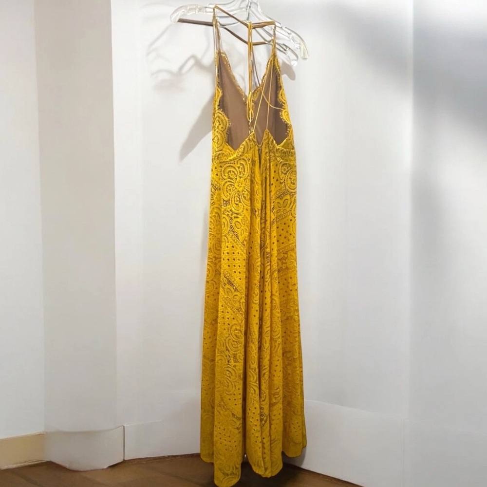 Michael Costello x Revolve Long Sexy Maxi Dress Sz Medium Yellow Lace - Picture 4 of 11